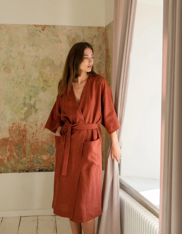Peignoir mi-long en lin de style français Homewear 