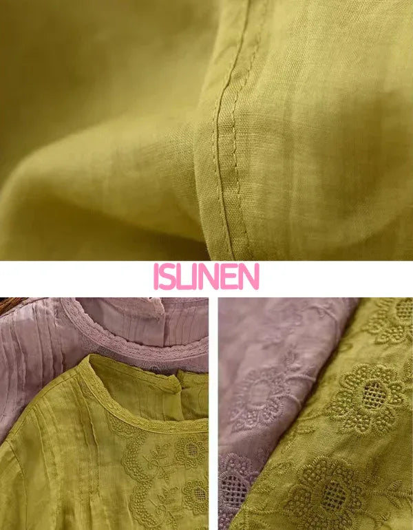 Women’s Casual Floral Embroidered Linen Blouse - Islinen