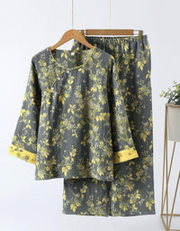 Jacquard Casual Loose Floral Pure Cotton Loungewear Set - Islinen