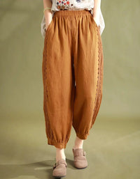Lace Trim Loose Casual Linen Harem Pants for Women