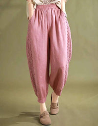 Lace Trim Loose Casual Linen Harem Pants for Women