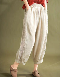 Lace Trim Loose Casual Linen Harem Pants for Women
