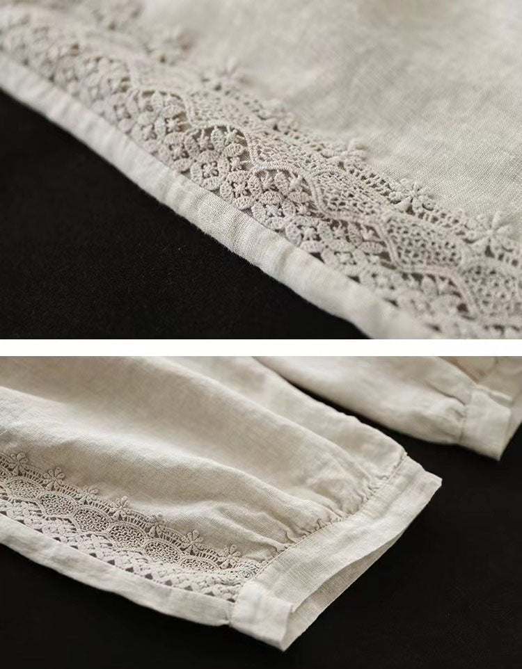 Lace Trim Loose Casual Linen Harem Pants for Women