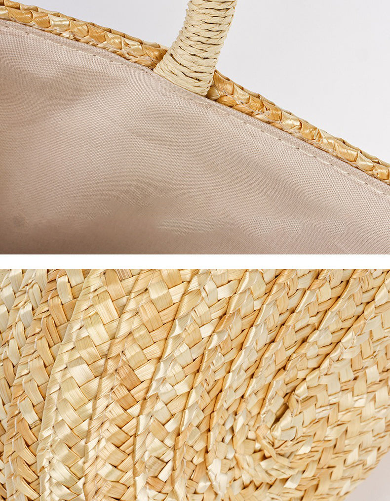 Lemon Embroidery Handwoven Straw Tote Bag