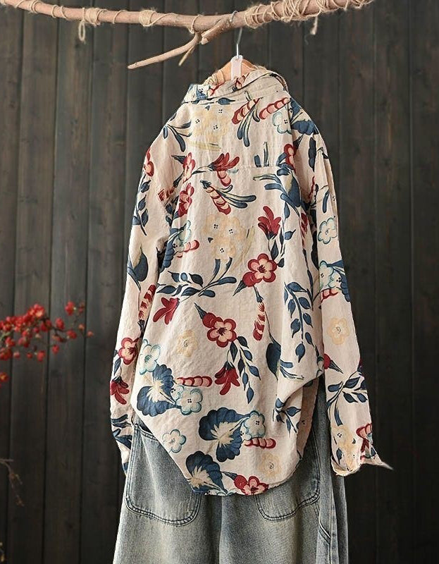 Lightweight Floral Long Sleeve Cotton Linen Shirt
