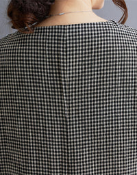 Lightweight Gingham Short Sleeve Cotton Linen Dress