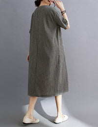 Lightweight Gingham Short Sleeve Cotton Linen Dress