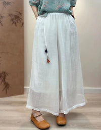 Lightweight Ramie Blend Casual Wide Leg Pants