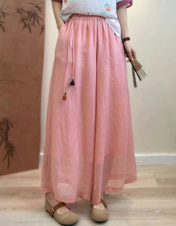 Lightweight Ramie Blend Casual Wide Leg Pants