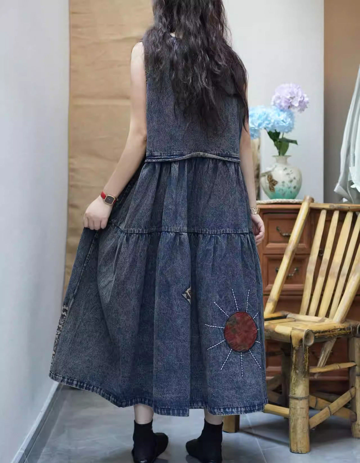 Women boho denim dress relaxed fit for casual wear