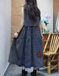 Women boho denim dress relaxed fit for casual wear