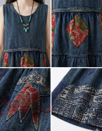 Unique patchwork dress with ethnic patterns and textures