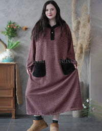 vintage loose striped midi dress women front view