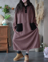 casual oversized striped dress women with pockets