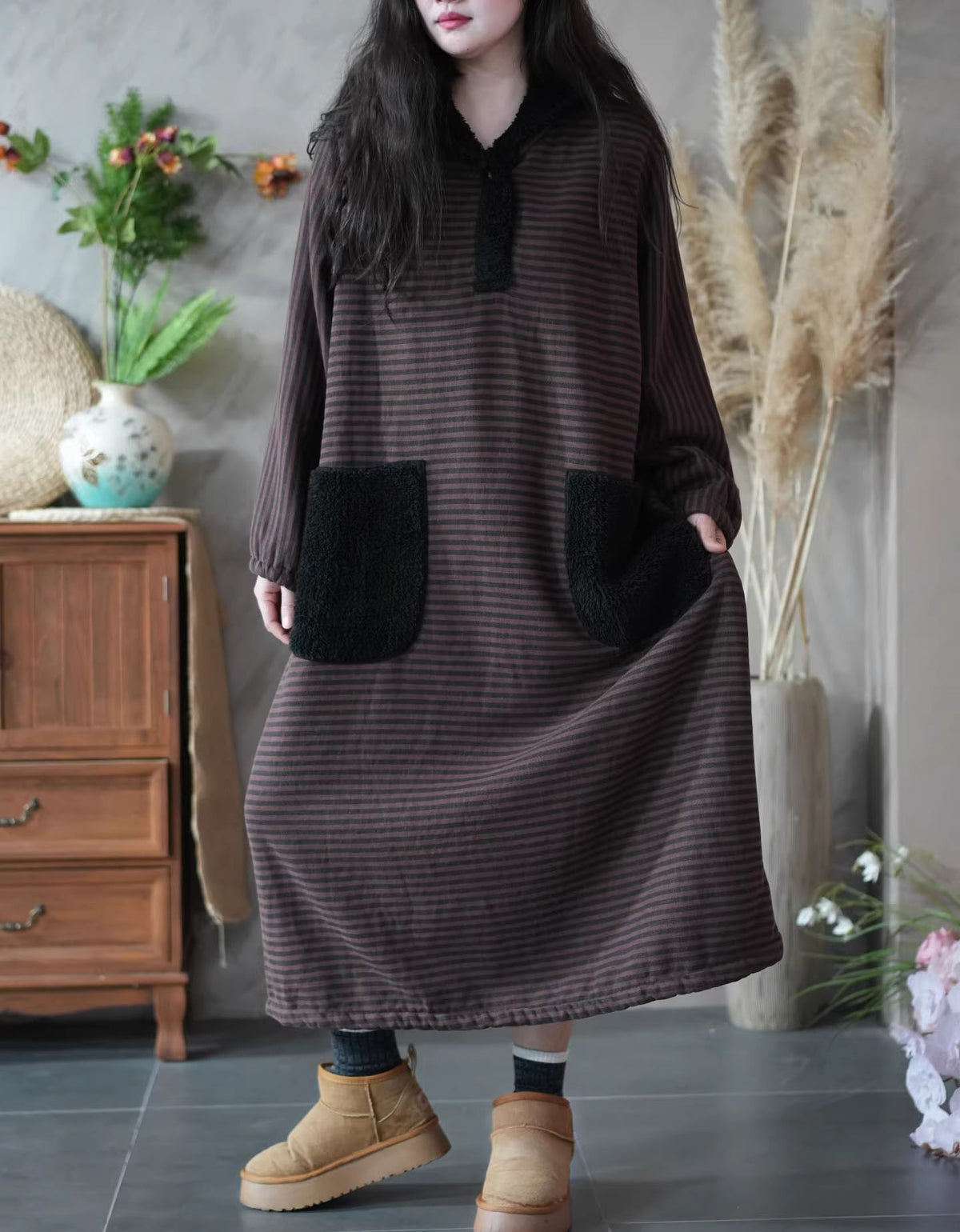 vintage stripe dress women relaxed fit