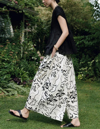 Loose Casual Abstract Print Comfortable Summer Trousers - Islinen