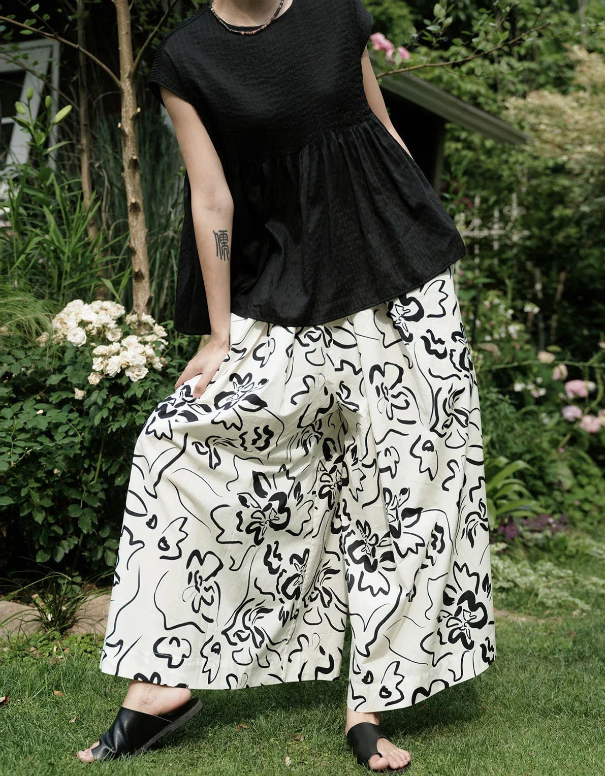 Loose Casual Abstract Print Comfortable Summer Trousers - Islinen