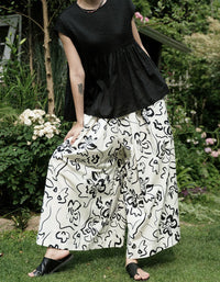 Loose Casual Abstract Print Comfortable Summer Trousers - Islinen