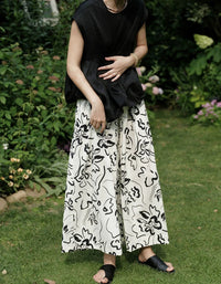 Loose Casual Abstract Print Comfortable Summer Trousers - Islinen