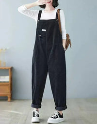Loose Casual Button Strap Corduroy Jumpsuit - Islinen