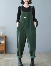 Loose Casual Button Strap Corduroy Jumpsuit - Islinen