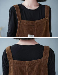 Loose Casual Button Strap Corduroy Jumpsuit - Islinen