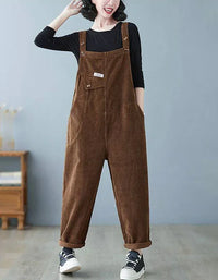 Loose Casual Button Strap Corduroy Jumpsuit - Islinen