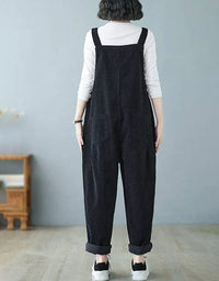 Loose Casual Button Strap Corduroy Jumpsuit - Islinen