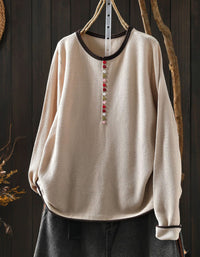 Women's Charcoal Knit Shirt with Red Trim & Buttons