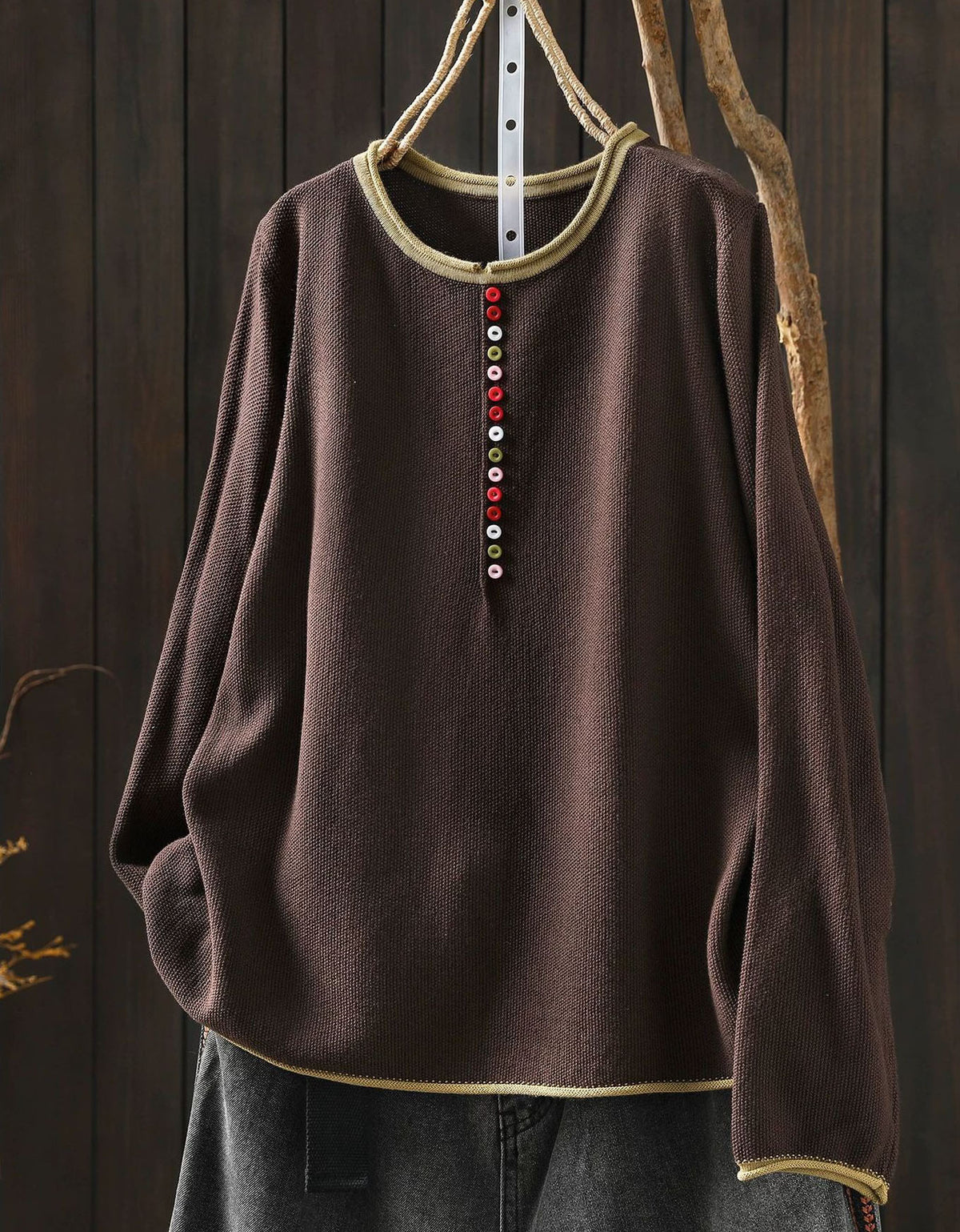 Women's Charcoal Knit Top with Contrast Red Trim