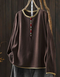 Women's Charcoal Knit Top with Contrast Red Trim