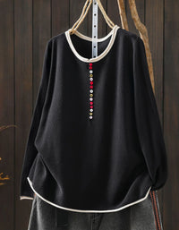 Women's Charcoal Knit Blouse with Red Trim & Buttons