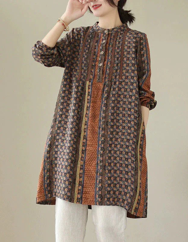 Loose Casual Ethnic Linen Tunic Shirt for Women - Islinen