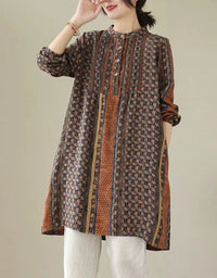 Loose Casual Ethnic Linen Tunic Shirt for Women - Islinen