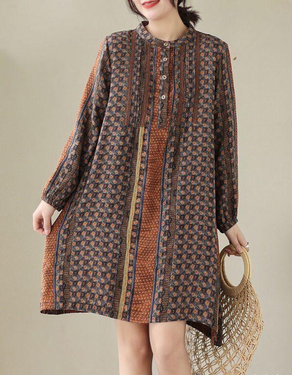 Loose Casual Ethnic Linen Tunic Shirt for Women - Islinen