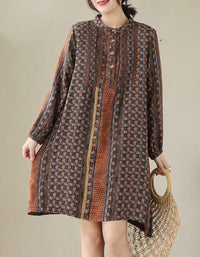 Loose Casual Ethnic Linen Tunic Shirt for Women - Islinen