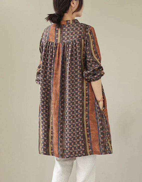 Loose Casual Ethnic Linen Tunic Shirt for Women - Islinen