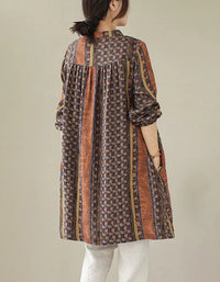 Loose Casual Ethnic Linen Tunic Shirt for Women - Islinen