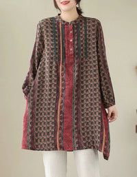 Loose Casual Ethnic Linen Tunic Shirt for Women - Islinen