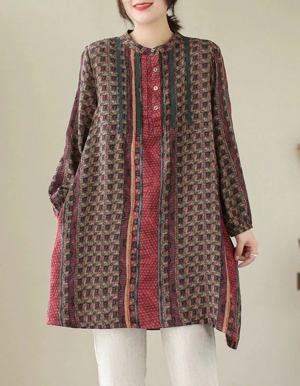 Loose Casual Ethnic Linen Tunic Shirt for Women - Islinen