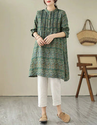 Loose Casual Ethnic Linen Tunic Shirt for Women - Islinen