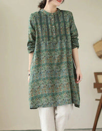 Loose Casual Ethnic Linen Tunic Shirt for Women - Islinen