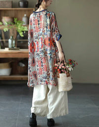 Loose Casual Floral Comfortable Tunic Shirt - Islinen