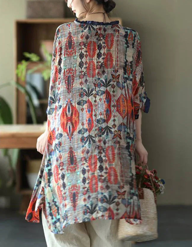 Loose Casual Floral Comfortable Tunic Shirt - Islinen