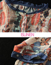 Loose Casual Floral Comfortable Tunic Shirt - Islinen