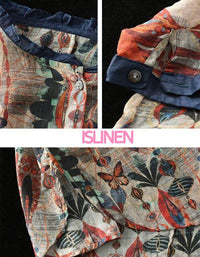 Loose Casual Floral Comfortable Tunic Shirt - Islinen