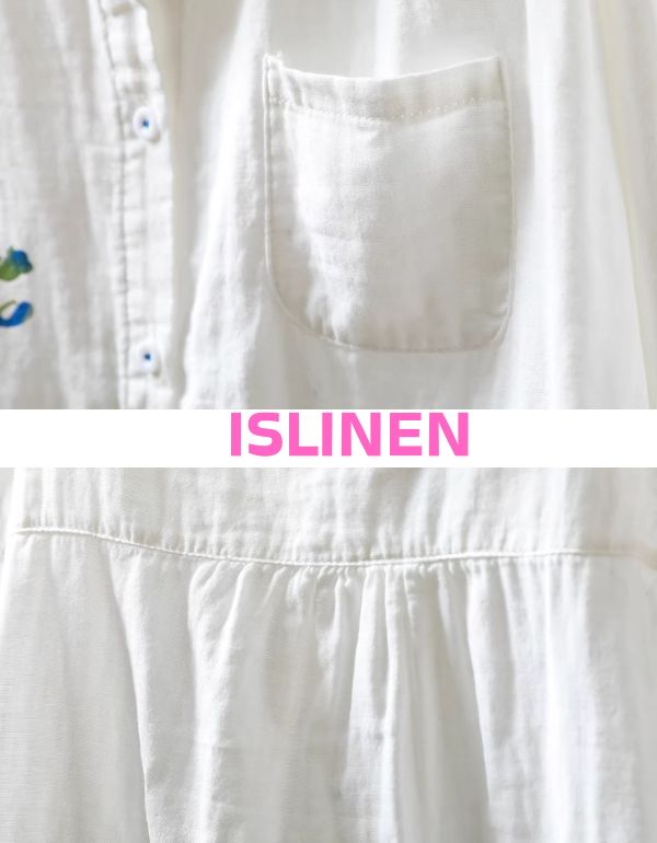 Elegant white shirt with floral embroidery women relaxed fit close-up