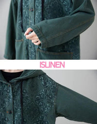 Loose Casual Floral Long Hooded Jacket - Islinen