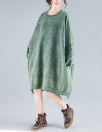 Green Relaxed Fit Boho Style Tunic Dress for Women