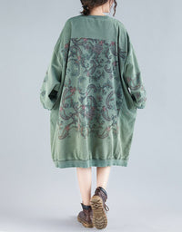 Back View of Green Relaxed Fit Boho Style Tunic Dress for Women